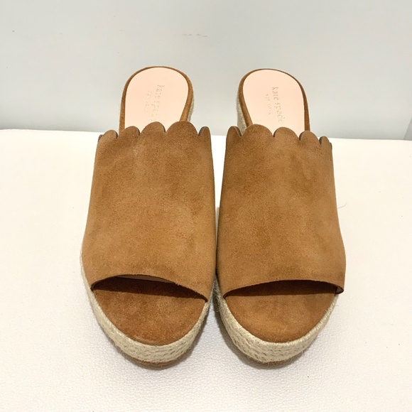 KATE SPADE Tabby Espadrille Sandals Brown Tan Suede Wedge Plaform Mules 9.5 - Picture 4 of 9